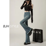 High Waist Raw Hem Flared Jeans for Women Autumn and Winter 2024 New Slim-Fit Retro Stretch Trousers Spring and Summer Ins