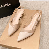 VLOVELAW  Style Closed Toe Sandals Pointed Toe Strap Nude High Heels Women's Summer New Thick Heel Shoes 5cm