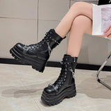 Cross-Border Wedge Knight Boots Female  New HOTan and NEWn plus Size Punk Handsome Platform Women's Mid Boots