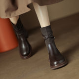 Giant Retro Socks Boots for Women  Autumn and Winter New All-Match Brown Thick Bottom Chunky Heel Ankle Boots