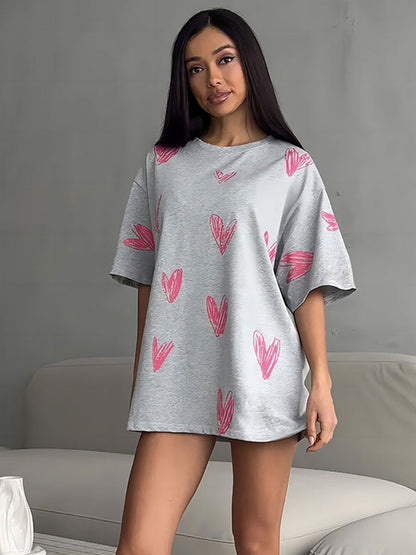 VLOVELAW  love printing T-shirt 2025 popular summer new street trend hand-painted love printing short-sleeved T-shirt