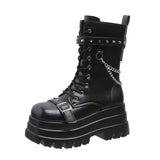 Cross-Border Wedge Knight Boots Female  New HOTan and NEWn plus Size Punk Handsome Platform Women's Mid Boots