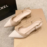 VLOVELAW  Style Closed Toe Sandals Pointed Toe Strap Nude High Heels Women's Summer New Thick Heel Shoes 5cm