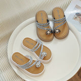 VLOVELAW Children's Slippers  Summer New Little Girl Soft Bottom Girl Rhinestone Flat Slippers Tide