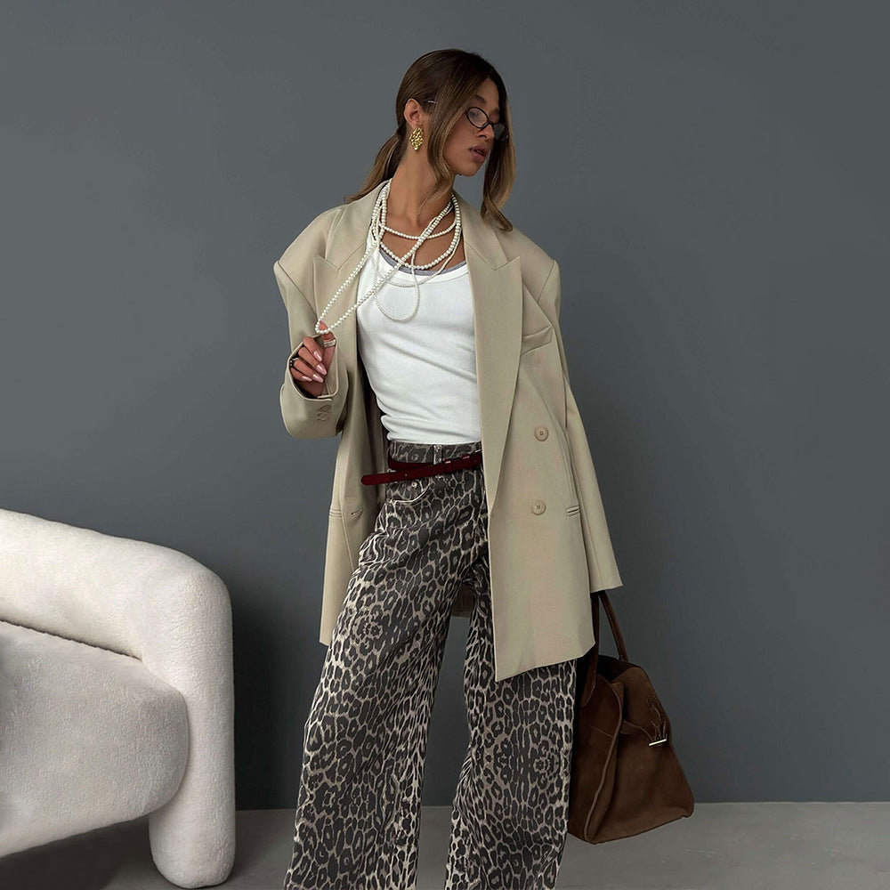 KKBOXLY Cross-border leopard print wide-leg pants Europe and America New autumn new Y2K loose casual mopping leopard print wide-leg pants