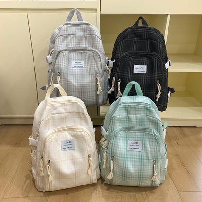 Japanese Ins Style Artistic Backpack Fresh Plaid Schoolbag High School Student Campus Backpack Good-looking Double Back