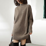 Autumn and winter new semi-turtleneck sweater women's medium and long wool sweater large size knitted dress loose thickened bottoming shirt