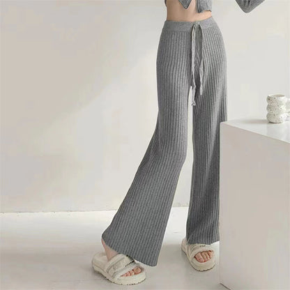 VLOVELAW Lazy pit strip white knitted wide-leg pants women's autumn and winter high waist drape straight loose casual versatile floor-mopping trousers