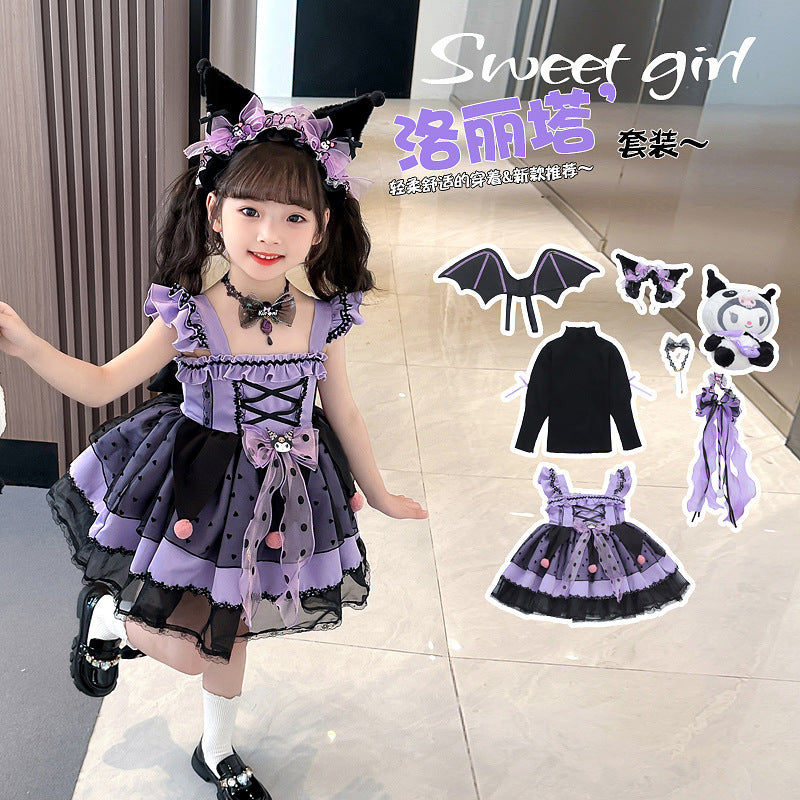 VLOVELAW Girls Clow M Lolita Princess Dress Halloween Autumn and Winter Long Sleeve Cos Costume Wings Children Luminous Skirt