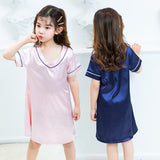 VLOVELAW Girls' Nightdress Summer Thin Ice Silk Children Sleeping Dress Silk Teenagers Girls' Pajamas Parent-Child Mother-Daughter Matching Outfit