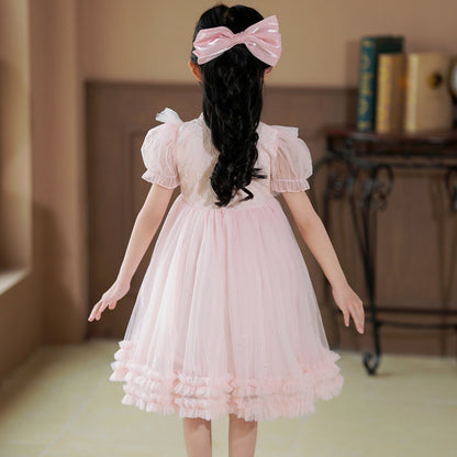 Girls' Dress Summer New Baby Puff Sleeve Lace Princess Dress Children's Performance Dress Puff Gauze Skirt