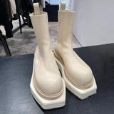 Thick-Soled Mid-Calf round-Toe Chelsea Boots Women's Dark Square-Toe Smoke Pipe Short Boots British Men's and Women's Same Big-Toe Martin Boots