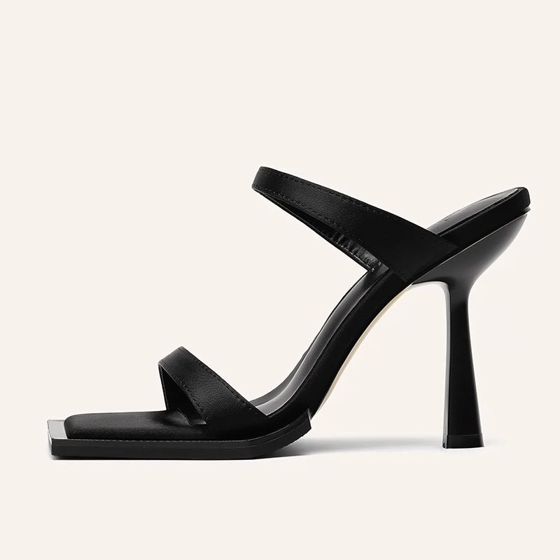 High Heels  Spring and Summer New Sandals Women's Open Toe Stilettos Chain Strap Sexy Black Outdoor Slippers