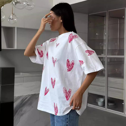 VLOVELAW  love printing T-shirt 2025 popular summer new street trend hand-painted love printing short-sleeved T-shirt