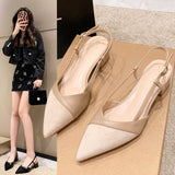 VLOVELAW  Style Closed Toe Sandals Pointed Toe Strap Nude High Heels Women's Summer New Thick Heel Shoes 5cm