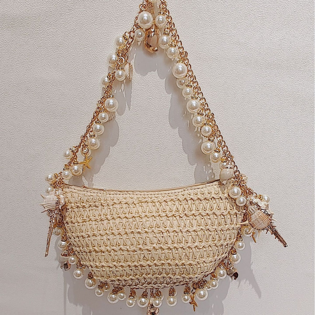 VLOVELAW Spring and Summer New All-Match Pearl Conch Straw Bag Handbags Woven Bag Seaside Holiday Women's Bag Fashion