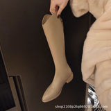 111 Widened Version Long Boots Female Winter plus Velvet White below the Knee Chunky Heel Western Cowboy Boot Knight Boots Boots Female