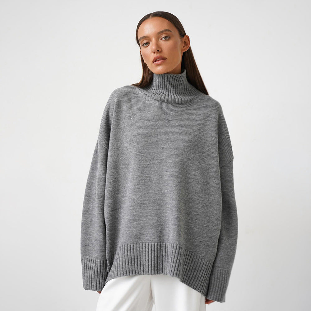 VLOVELAW 2025 New popular 2025 style autumn and winter solid color turtleneck knitted sweater loose and thin versatile knitted sweater women