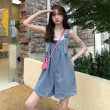 Curling Denim Suspender Shorts Women's Summer New Arrival Salt Sweet Small Wide Leg Student Loose Jumpsuit