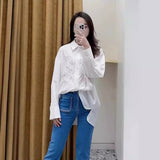 VLOVELAW Style M Home  Spring and Summer New Women's Fashion White Hollow-out Long Sleeve Shirt Top