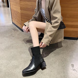 New Autumn and Winter Women's Shoes Internet Celebrity Chunky Heel Square Toe Martin Boots Women's Korean-Style Mid-Calf Knitted Stretch Wool Boots