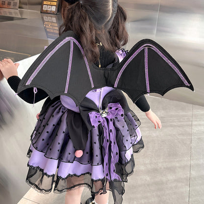 VLOVELAW Girls Clow M Lolita Princess Dress Halloween Autumn and Winter Long Sleeve Cos Costume Wings Children Luminous Skirt