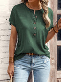 VLOVELAW Spring/Summer Foreign Trade Women's Clothing  Cross-Border New Arrival European and American Top Solid Color Button Fashion Short Sleeve T-shirt Women