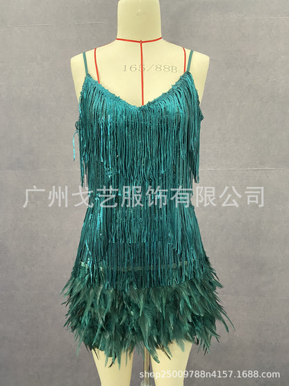 XIEYINSHE Gy2186 Fashion Tassel Sequins Feather Stitching Dress Dress  in Stock