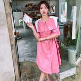 VLOVELAW Real Shot  Pink Sailor Collar Dress Mid-Length Summer Loose Waist College Style Design Shirt Dress