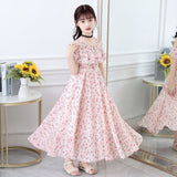 VLOVELAW Children's Dress Girls' Summer Floral Dress  New Medium and Big Children's Western Style Super Fairy Chiffon Princess Dress for Women