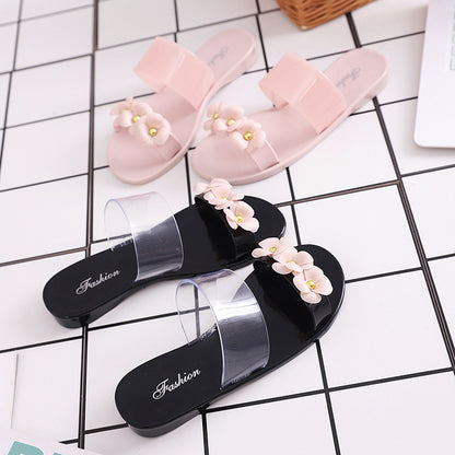 VLOVELAW Women's Single Two-Color Flower Summer Indoor Crystal Parent-Child Bath Plastic Home Bathroom Slippers for Children