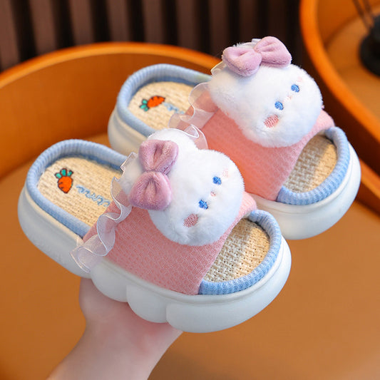 VLOVELAW Cross-Border Linen Slippers Spring and Autumn Girls' Princess Home Non-Slip Thick Bottom Four Seasons Home Child Baby Floor Slippers