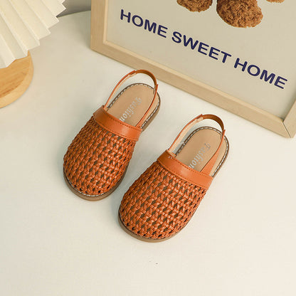 VLOVELAW Cross-Border Girls' Sandals  Summer New Soft Bottom Woven Closed Toe Baby Foreign Trade Sandals Boy's Beach Shoes