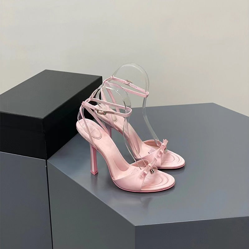 VLOVELAW  Style Satin High Heel Sandals for Women Summer  New Niche High-Grade Ankle-Strap Stilettos Open Toe Sandals for Women