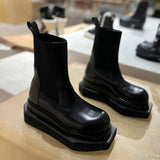 Thick-Soled Mid-Calf round-Toe Chelsea Boots Women's Dark Square-Toe Smoke Pipe Short Boots British Men's and Women's Same Big-Toe Martin Boots