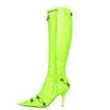 Cross-Border Foreign Trade plus Size Women's Shoes BL British Pointed Toe Stiletto Heel Women's Boots Metal Buckle High Tube Tassel Boots