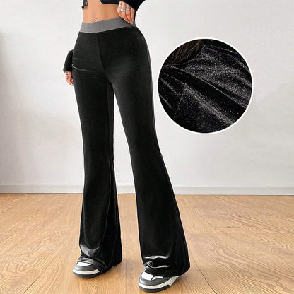 popular  New women's simple Korean velvet casual pants autumn and winter high-waisted slim-fitting elastic-waisted wide-leg trousers