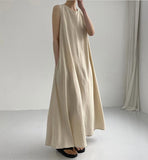 VLOVELAW In Stock Cross-Border One Piece Dropshipping South Korea Chic Style Loose Oversized Sleeveless Pumpkin Color Long Cotton and Linen Dress