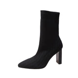 Cross-Border  Oversized Knit Elastic Socks Boots  New Internet Hot Casual Breathable High Heel Pointed Flying Woven Boots