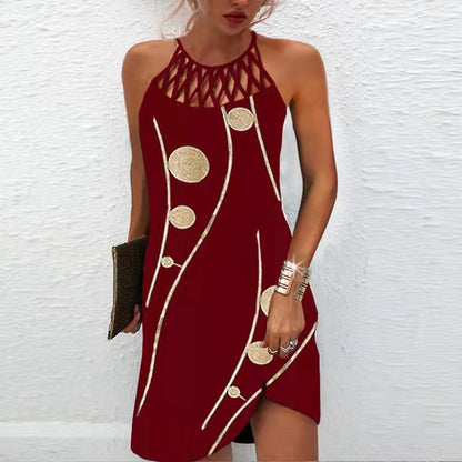 XIEYINSHE European and American Spring and Summer New  Ethnic Style Positioning Printing Mesh Sleeveless Casual Dress Women's Clothing