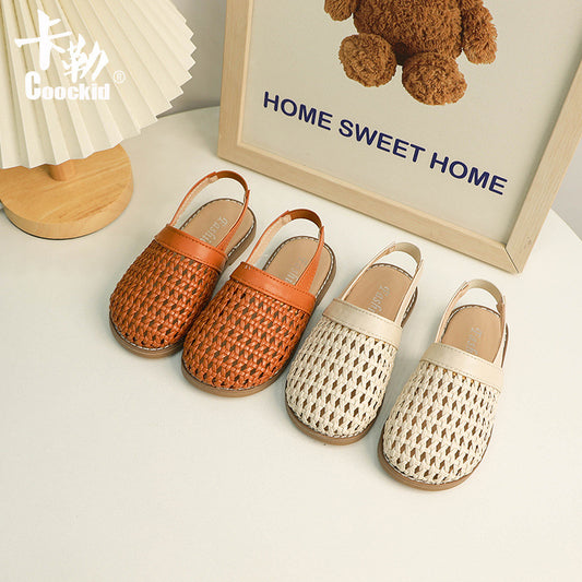 VLOVELAW Cross-Border Girls' Sandals  Summer New Soft Bottom Woven Closed Toe Baby Foreign Trade Sandals Boy's Beach Shoes