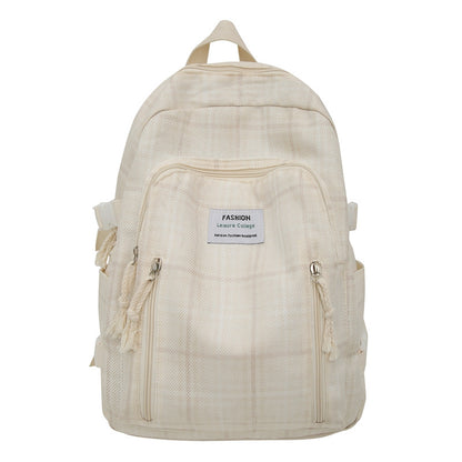 Japanese Ins Style Artistic Backpack Fresh Plaid Schoolbag High School Student Campus Backpack Good-looking Double Back