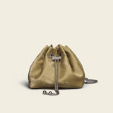 vlovelaw Korean Style Retro Soft Leather Mini Bucket Bag Simple All-Match Chain Small Bag Women's Popular Shopping Shoulder Messenger Bag