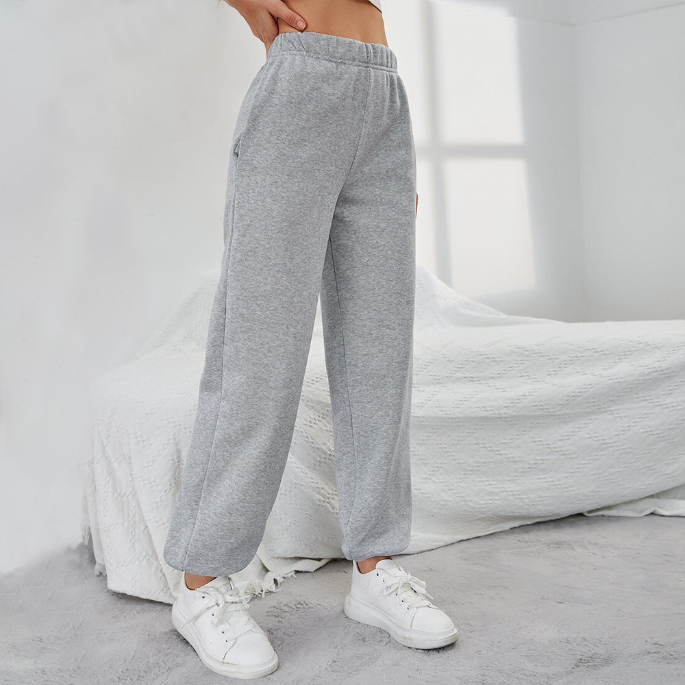 popular  New  simple straight casual pants autumn and winter pocket design high-waisted sports velvet trousers