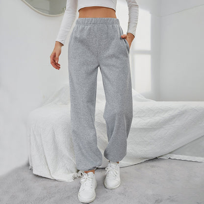 popular  New  simple straight casual pants autumn and winter pocket design high-waisted sports velvet trousers