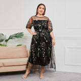 XIEYINSHE French Hepburn Style plus Size Dress Dress Women's Mesh Embroidered Banquet Party Long Dress 100.00kg Wear