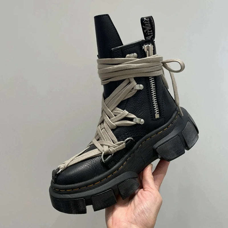 High Version  Popular Handsome Ro Crazy Lace-up Boots Dark Style Shoes Retro Side Zipper Couple Martin Boots