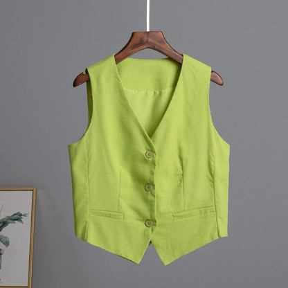 VLOVELAW  cotton and linen vest vest Popular and 2025 popular summer new femininity casual sleeveless single-breasted vest top