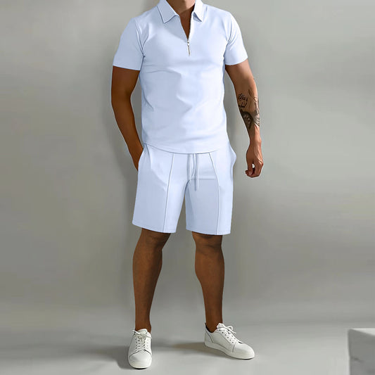 VLOVELAW   Spring and Summer Men's Suit Lapel Short Sleeve POLO Shirt Sports Trousers 2-piece Men's Set