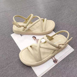 VLOVELAW  Flat Fashionable One-Strap All-Match Sandals  New Summer Comfortable Cross Strap Buckle Casual Women's Sandals